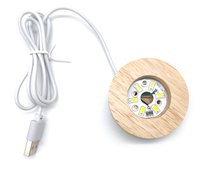 Lampe de base en bois avec éclairage USB, support d'affichage en bois, lampe de nuit en verre de cristal 3D, support d'affichage LED rond en bois pour l'art en verre de cristal 3D