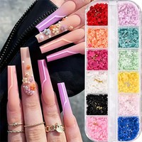 12 compartiments de breloques florales 3D mixtes pour ongles, pétales en résine, strass pour ongles, décorations florales pour manucure DIY et fournitures d'art des ongles