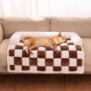 Lujo crema cuadrado a cuadros acogedor perro cama Mat muebles Protector cubierta con reposacabezas mascota perro sofá cubierta logotipo personalizado - Product Image 3