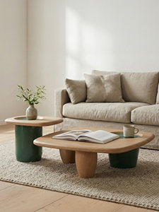 Ensemble de tables basses en bois massif de style Japandi moderne, forme organique, tables gigognes design, texture naturelle, <span class=keywords><strong>table</strong></span> centrale pour salon - Product Image 2