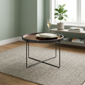 Ultimate Round <b>Mirrored</b> Coffee <b>Table</b> With Metal Frame Contemporary Living Room Furniture Modern Design Style - Product Image 3