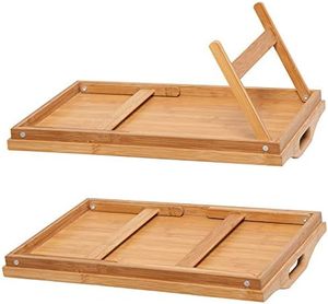Lot de 2 plateaux de <span class=keywords><strong>table</strong></span> pliables en bambou <span class=keywords><strong>pour</strong></span> le petit-déjeuner <span class=keywords><strong>Plateau</strong></span> à collation portable <span class=keywords><strong>pour</strong></span> le service des aliments Assiettes de travail - Product Image 3