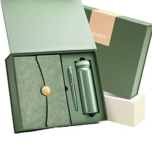 Nouvelles Idées 2026 – Coffret Cadeau Luxe Personnalisé : Bouteille d'Eau en Acier Inoxydable Imprimée en Letterpress, Carnet et Stylo – Logo Personnalisé - Product Image 1