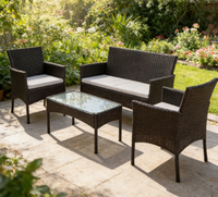 Ensemble de salon de jardin en rotin confortable 4 pièces avec table basse, idéal pour la restauration ou l'hôtellerie, mobilier de loisirs d'extérieur en rotin pour villa ou terrasse