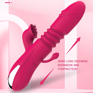 Vibrateur Lapin pour Femme, Godemiché Télescopique 3-en-1, Rechargeable USB, Étanche, Puissant, Stimulateur Clitoridien Rotatif et Vibrant pour Point G - Product Image 1
