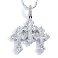 Colgante de Tres Cruces Personalizado NUOYA de Cristal, Joyería Hip Hop Iced Out, Dije de Cruz Grande con Brillantes Diamantes Talla Baguette