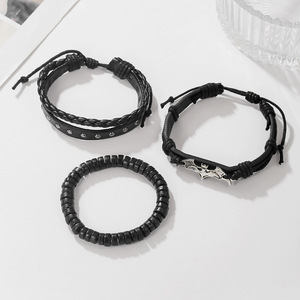 Ensemble de bracelets tressés en PU style punk avec pendentif chauve-souris pour homme, bijoux superposés, cadeau d'Halloween - Product Image 2