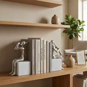 AK Brass Musicians Metal Bookends Set of 2 Nickel Finish with Marble Base Decorative Book Holders for Living Room Table Decor - Product Image 2