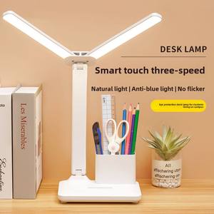 Lampe de chevet LED moderne à double tête, à intensité variable, pliable, rechargeable, double usage, avec prise secteur, pour lecture au chevet - Product Image 1