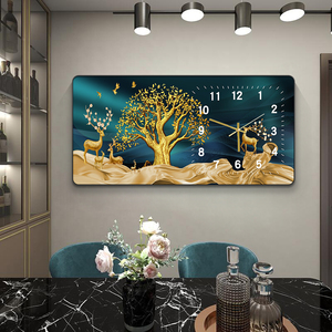 Phòng ăn hiện đại trang trí hươu vàng in vải pha lê sứ động vật sơn với khung hình treo tường nghệ thuật đồng hồ - Product Image 2