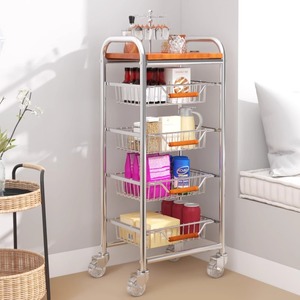Storage Cart 4 Layers Metal <b>Rolling</b> Cart With Baskets For Kitchen Food Storage Organizing Vegetables <b>Fruits</b> Spices - Product Image 4