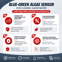 Capteur d'algues bleu-vert en ligne avec brosse autonettoyante pour eaux à forte teneur en algues, méthode de fluorescence 0-300 000 cellules/mL, RS485 MODBUS