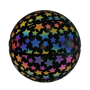 Custom Logo Glow In The Dark Reflective Leather Basketball Official Size 29.5 PU/PVC Material Factory Price Ball Size 7
