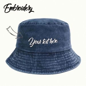 Custom Embroidered Vintage Style Bucket <b>Hat</b> Washed Cotton Classic Retro Cap <b>for</b> Men and Women's Daily Casual Use <b>for</b> Cycling - Product Image 1