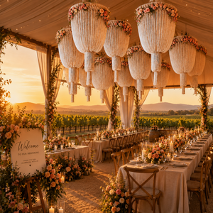 Lanterna Decorativa in Macramè per Soffitto con Nappe e Fiori Artificiali in Seta per Sfondo di Lusso per Ricevimenti Nuziali - Ingrosso OEM - Product Image 1