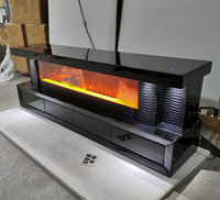 Meilleure Vente Meuble TV en MDF Effet Bois Miroir avec Décor Cheminée Flammes Multicolores et Haut-Parleur Bluetooth