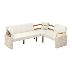Conjunto de Sofás de Jardín Modernos de Madera de Abedul Sólido para 6 Personas, Muebles de Exterior con Tela Fácil de Limpiar - Product Image 3