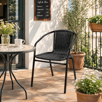Chaise de salle à manger empilable en métal de style européen moderne pour l'extérieur, avec structure en acier thermolaqué, écologique et durable, idéale pour hôtels, patios et jardins.