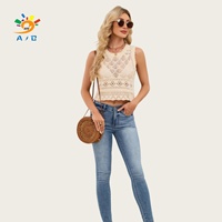 Débardeur court tricoté léger et respirant en polyester uni ajouré en dentelle pour femme – Nouvelle collection été – Vente en gros