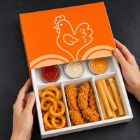 Caja de papel para llevar con compartimentos personalizados para hot dog, aros de cebolla, alitas de pollo, patatas fritas, churros y otros alimentos.
