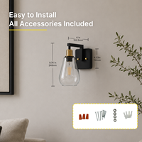 Lampu Dinding Logam Emas Hitam Matte Vintage Bohlam LED Badan Kaca Bening Lampu Dinding Latar Belakang Ruang Tamu Kamar Mandi Kamar Tidur