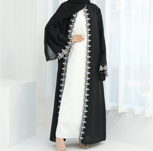 Abaya Kaftan Abierta con Bordado <span class=keywords><strong>de</strong></span> Flores, Moda Modesta, Manga Larga, Ropa Islámica para Ramadán y Eid - Product Image 4