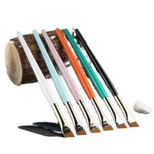 Maquillaje individual vegano, delineador <span class=keywords><strong>de</strong></span> ojos resistente al agua, pinceles <span class=keywords><strong>para</strong></span> <span class=keywords><strong>cejas</strong></span>, logotipo en ángulo plano, etiqueta privada negra con mango <span class=keywords><strong>de</strong></span> madera - Product Image 4
