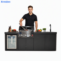 Îlot de cuisine extérieur de style coréen de luxe en acier inoxydable à 3 brûleurs pour l'été
