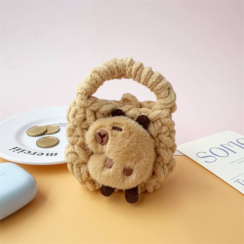 Borsa piccola in maglia marrone capibara laterale-118 cm