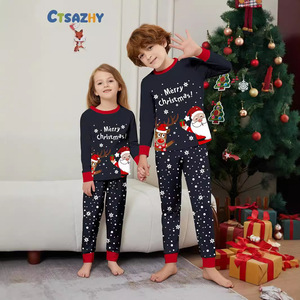 Novo Conjunto de Roupa de Inverno Macio para o Natal, Outono/Inverno, Blusas Longas e Calças com Estampa de Papai Noel e Cervo, Pijama Loungewear Floral Completo - Product Image 3