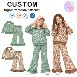 Ensemble de survêtement pour petites filles, nouveau design, imprimé léopard, pull à fermeture éclair et pantalon évasé, tenue de sœur - Product Image 1