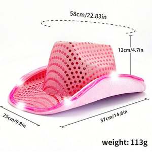 Sombreros de Vaquero Unisex con Lentejuelas LED para Halloween, Venta al por Mayor, Accesorio Festivo para Fiestas del Oeste, Iluminación para Viajes al Aire Libre - Product Image 5