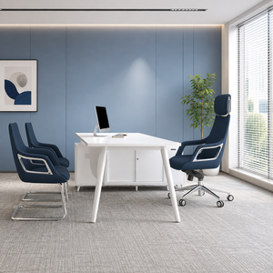 Bureau de direction moderne en forme de L, design minimaliste en acier, chaise ergonomique incluse, utilisation à domicile - Product Image 1