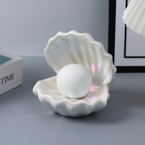 Mystic Arts Seashell Night <b>Light</b> Ceramic Desk Lamp With Led Glow For Bedroom Bedside Or Dressing Table Jewelry Storage Tray - Product Image 4