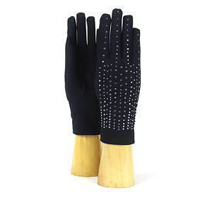 Fabriqué en Italie Gants pour femmes Gants de mode Gants en tissu avec strass. Étincelant et pour les occasions élégantes. Tissu extensible - Product Image 1