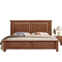 Lit en bois massif de style campagnard français vintage, cadre de lit classique avec tête de lit en panneaux de bois, lit plateforme pour chambre à coucher Queen et King