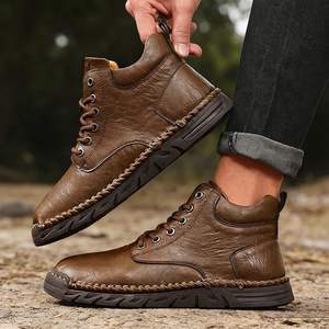Botas de Tobillo de Cuero para Hombre, Talla Grande, Estilo Occidental, con Cordones, Cosidas a Mano, Antideslizantes y Transpirables, para Primavera y Otoño - Product Image 1