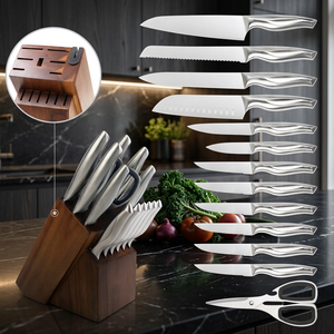 Ensemble de 15 couteaux de cuisine en acier inoxydable, couteaux de chef, couteaux à éplucher, couteaux utilitaires, couteaux à pain, couteaux à découper avec bloc en bois - Product Image 4