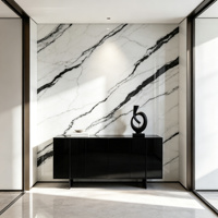 Dalle en pierre frittée Panda White 6 mm 1200x2700 mm polie avec des veines noires aspect marbre