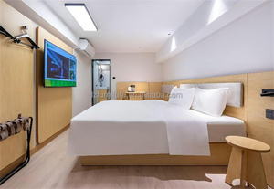 Modern Hotel <b>Bed</b> with Bedding <b>Sheets</b> MDF Panel wood Twin Size <b>Single</b> <b>Bed</b> Frame with Wood Panel Headboard for 3-Star Hotel Room - Product Image 3