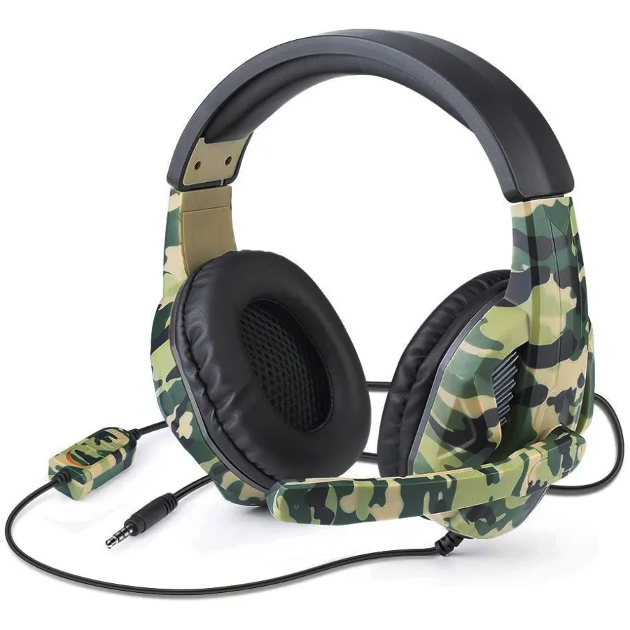 Casque d'écoute filaire, Camouflage vert, 3.5mm, avec Microphone, pour PS5, PS4, Switch, ordinateur portable, gamer