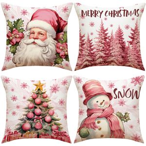 Pink <b>Reindeer</b> <b>Christmas</b> Pillowcase Polyester Letter Print Festive Decoration Living Room Sofa Cushion Cover - Product Image 1