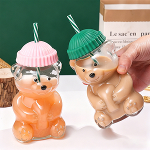 Taza de Café con Diseño de Osito de Peluche, Venta Directa de Fábrica, Tapa Verde, Apta para Lavavajillas y Microondas, Taza de Vidrio para Niños - Product Image 2
