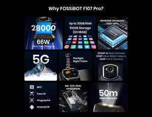 Smartphone robuste Fossibot F107Pro pour usage industriel avec fiabilité <span class=keywords><strong>incassable</strong></span> en conditions difficiles 28000mAh Charge rapide 66W - Product Image 2