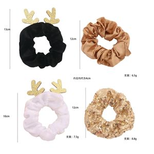 Set de 6 coleteros elásticos de terciopelo con lentejuelas y cuernos de reno navideños para mujer, a la moda, para fiestas navideñas - Product Image 4