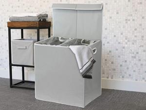 <b>Large</b> Dirty Clothes Hamper 2 Section Collapsible Laundry <b>Basket</b> Dorm Room Storage for Bedroom - Product Image 3