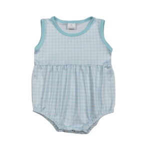 Mono informal de burbujas para bebé niña, azul cielo a cuadros, de la boutique RTS, 95% algodón, spandex, tela estampada, 200-220 g/m², para recién nacido - Product Image 1