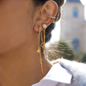 Drop <b>Earrings</b> Gold Plated <b>Opal</b> Flower Chain Tassel For Women Everyday Wear - Product Image 2