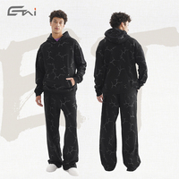 Etai merek Streetwear pakaian mewah pria Raw Edge Sweatpants And Hoodie Set penuh cetak dengan Jeans pria Sweatsuit Set