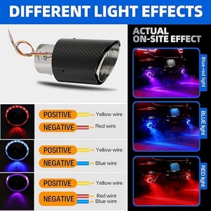 Punta <span class=keywords><strong>de</strong></span> <span class=keywords><strong>Escape</strong></span> <span class=keywords><strong>de</strong></span> Fibra <span class=keywords><strong>de</strong></span> Carbono con Luces <span class=keywords><strong>LED</strong></span> Azules/Rojas, Entrada <span class=keywords><strong>de</strong></span> 2.5 Pulgadas/Salida <span class=keywords><strong>de</strong></span> 3.5 Pulgadas, Acero Inoxidable Universal <span class=keywords><strong>para</strong></span> Chevrolet Camaro LT/RS Ford - Product Image 4